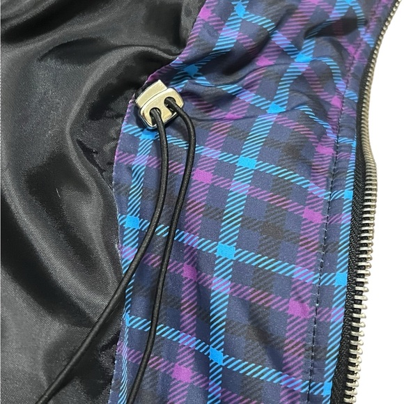 NWT Erin London Puffer Vest Medium Plaid Purple Black Zip Front Adjustable Waist - Picture 5 of 13